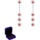 Moissanite Dangle Earrings for Women ,- Sterling Silver Plated with Shiny Moissanite, 3 Stunning Colors Available,anniversary or wedding necklace for your wife, elegant gift for your loved one, birthday or Christmas jewelry (red)