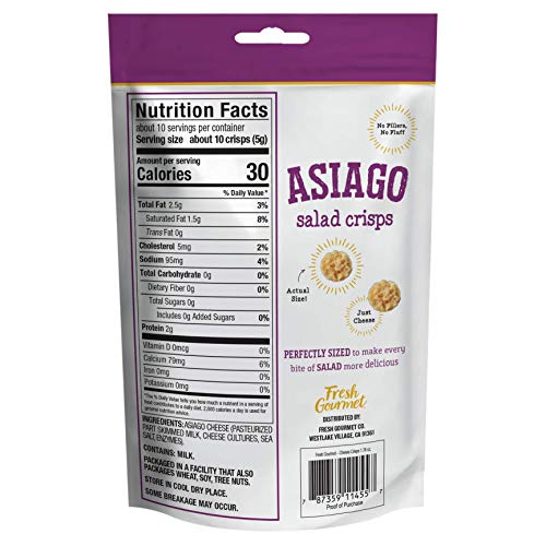 Fresh Gourmet Cheese Crisps, Asiago, Great for Snacking and Salad