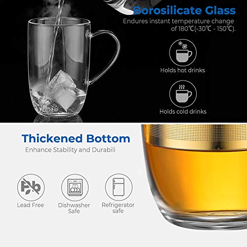 ecooe 440 ml Glas Teetasse Borosilikat Teebecher Teeglas mit Ultrafein 18/8 Edelstahlsieb Natürlicher Bambus Deckle Verdickter für Kaffee Saft Kohlensäurehaltige Getränke Milch Joghurt – Bild 5