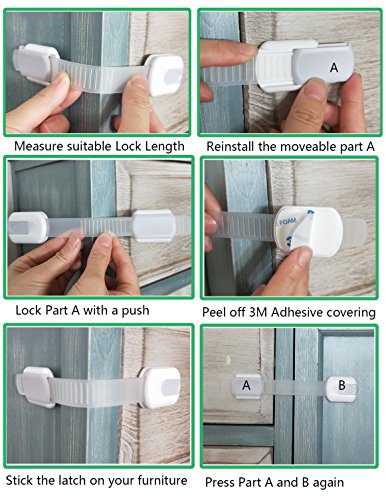 Baby Safety Locks Cabinet Locks Child Proof Home Safety Baby Straps Locks Latch for Drawer Cupboard Dresser Doors Closet Oven Refrigerator,No Drill and Tools Needed (Grey, 6 Pack)