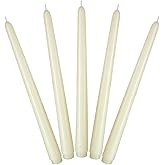 Set of 5 Unscented Ivory Taper Candles, Skinny 10 Inch Tall Plain Wax Tapered Candlesticks - 8 Hours Burn