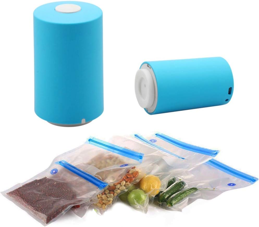 KEQI Portable Mini Vacuum Pump Automatic Compression Electric Vacuum Pump Multi-Functional Dual-use Storage Bag Air Extractor for Travel with 5pcs Vacuum Zipper Bags