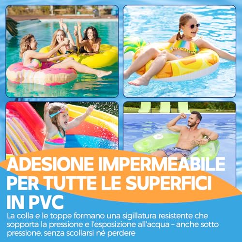 AAROVIBE Kit Riparazione Piscina con Toppe per Piscina – Colla PVC Trasparente, Impermeabile e a Rapida Asciugatura per Gonfiabili, Materassini, Letti ad Aria, Barche in PVC, Piscine, Tende (60ml)