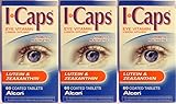 ICaps Eye Vitamin & Mineral Supplement - Lutein & Zeaxanthin - 60 Count Coated Tablets - Pack of 3
