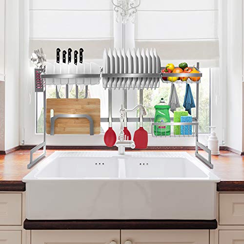 Sorbus OverTheSink Dish Drying Display Rack Stand, Draining Rack Sink Organizer with Utensil
