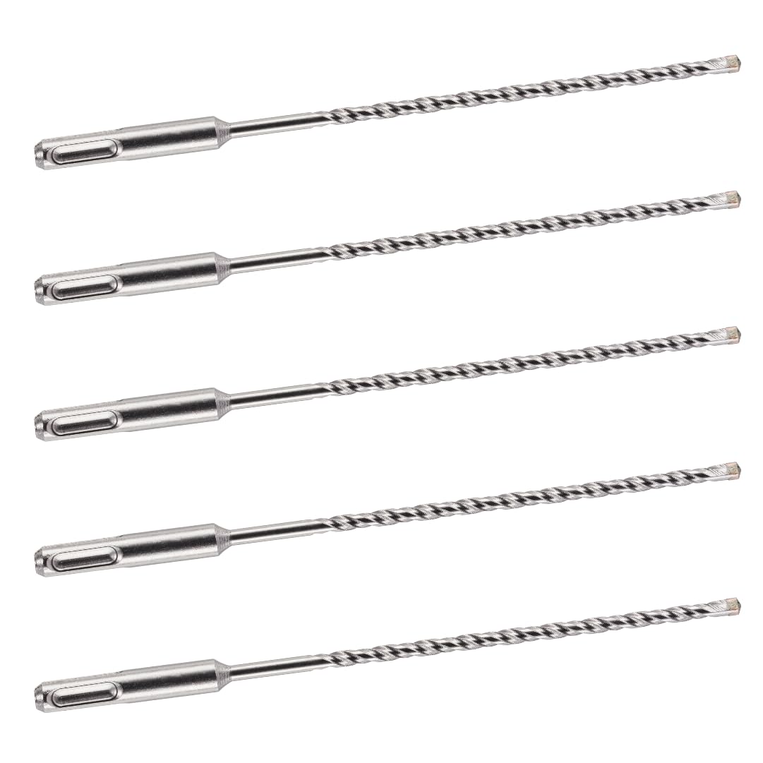 5 PACK OF - 5mm x 210mm LONG SDS + PLUS MASONRY DRILL BIT, TUNGSTEN CARBIDE TIP, FOR STONE CONCRETE BRICK