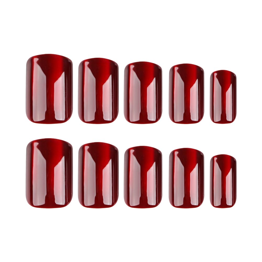 BAOYAALIN Cat Eye Red Press on Nails Short Square Fake Glue on Nails with Exquisite Cat Eye Design for Women Girls Full Cover Artificial Acrylic False Stick on Nail for Daily Wear Wedding 24Pcs - Image 3