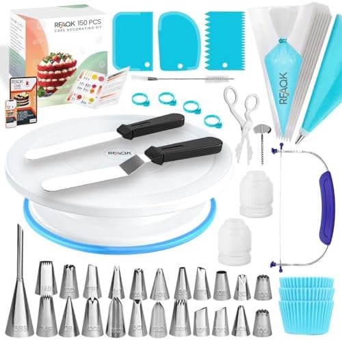 150 PCs Cake Decorating Supplies Kit for Beginners-1 Turntable