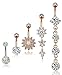 YOVORO 5PCS 14G 316L Stainless Steel Dangle Belly Button Rings for Women Navel Rings Curved Barbell Body Piercing R