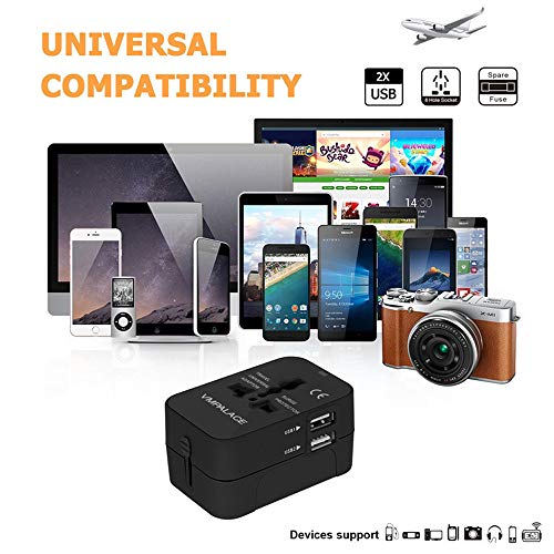 Travel Adapter, VMpalace Worldwide All in One Universal Power Converters Wall AC Power Plug Adapter Power Plug Wall Charger with Dual USB Charging Ports for USA EU UK AUS Cell phone laptop