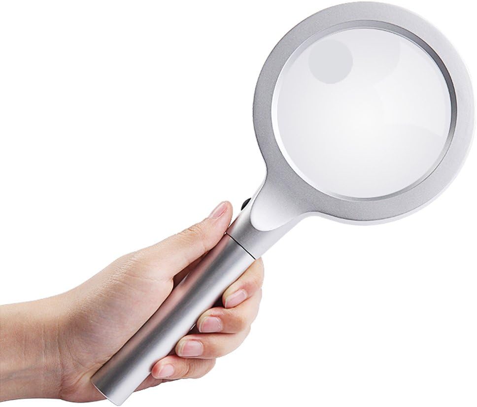 Round 12 LED Lighted Magnifier, Large Magnifying Glass 5X 10X Power