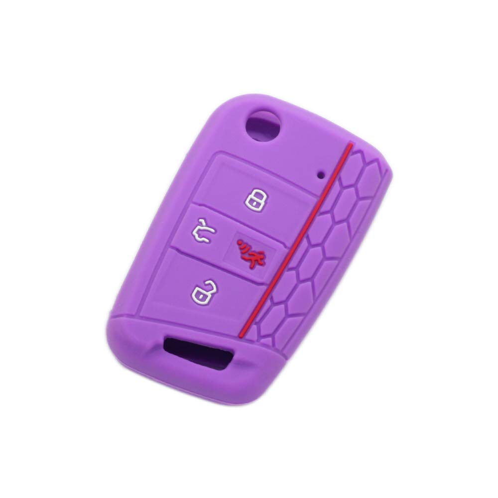 BROVACS Silicone Cover Protector Case Holder Skin Jacket Compatible with VOLKSWAGEN Golf GTI Tiguan Polo SKODA Octavia 4 Button Flip Remote Key Fob CV9806 Purple