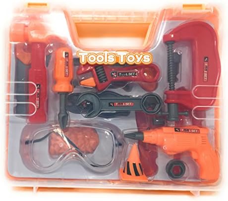 Kool Kidz Toy Tool Set with case includes toy drill, toy hammer, and pretend tools for toddlers