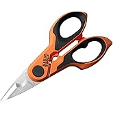 Klein Tools 2100FO Stainless Electrician Scissors with Serrated Blade and Cable Stripper, Compact Shears for Wire and Cable Cutting, 6-Inch