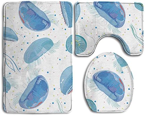 NNHKY 3 Piece Bath Rug Set - Rug (31.49" X 19.68"), Contour Mat (19.68" X 15.74") and Lid Cover (13.77" X 17.71"), Flannel Floor Mat Non Slip Back Medusa