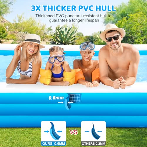 Extra Large Inflatable Pool for Adults, 180"x76"x22" Oversized Thickened Swimming Pool with Air Pump, Full Size Family Big Blow Up Pools for Backyard Garden Lawn Indoor Outdoor Summer Water Party