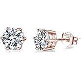 SLUYNZ Solid 925 Sterling Silver Sparkling Cubic Zirconia Stud Earrings for Women Teens Round CZ Stud Earrings 5MM/6MM/7MM Simulated Diamond Studs