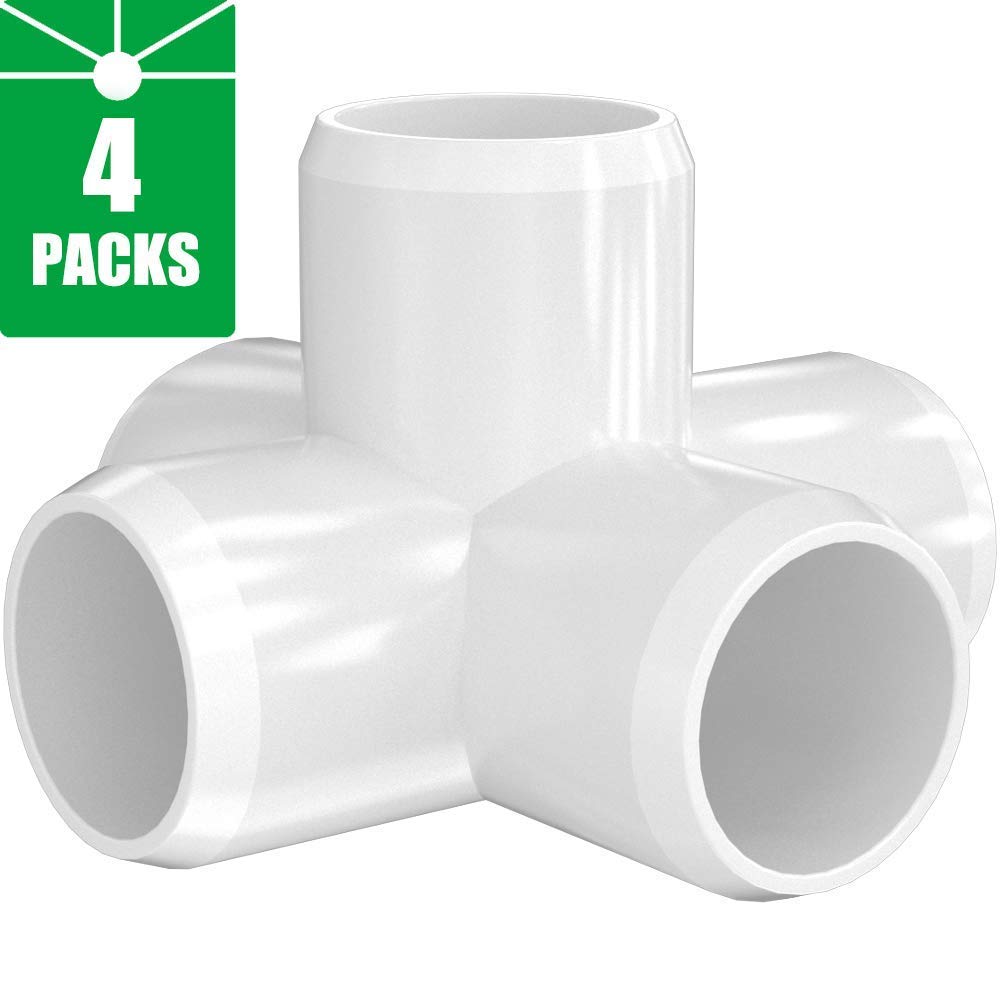 5-Way 1 inch PVC Fitting,Tee Pipe Fittings PVC Connectors - Build Heavy Duty Furniture Grade for 1 inch Size Pipe,White [Pack of 4]