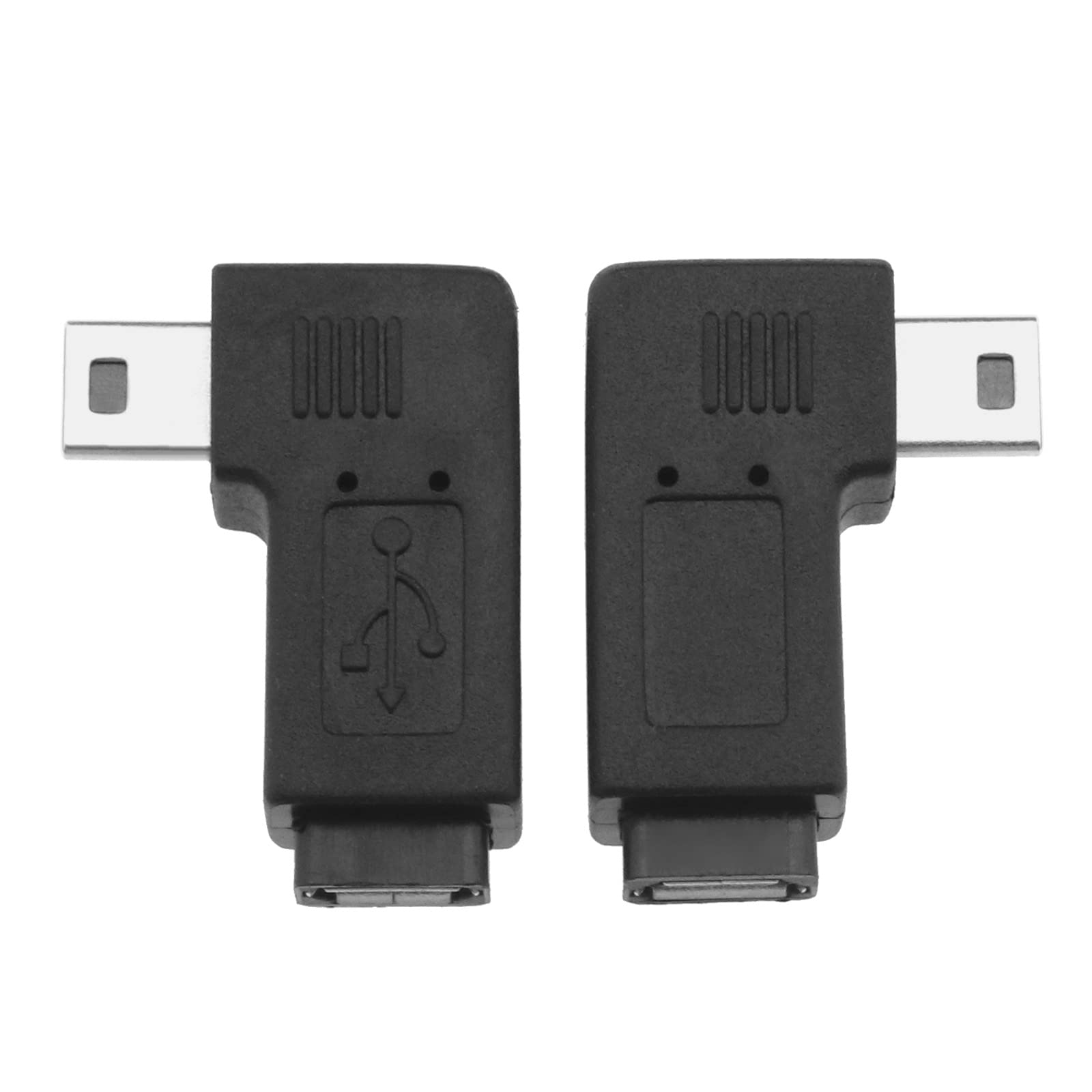 ECSiNG 2PCS Mini USB 5 Pin Male to Micro USB Female Adapter 90 Degree Left Right Angled Charging and Data Transfer Connector Converter Adapter