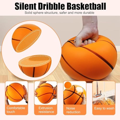 Indoor Silent Basketball with Net Bag Size 7-2026 Upgraded,Uncoated High-Density Foam Basketball,Soundless Design with Real Touch Groove Lines for Quiet Training & Practice,Durable Long-Lasting Use