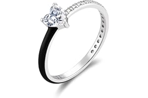 EACHSTYLE Heart Ring, S925 Sterling Silver Self Love Ring, Heart-Cut Half Enamel Rings for Women, Heart Rings for Mother Daughter Best Friend, Love Ring Jewelry Birthday Mother's Day Gifts (Black,9)