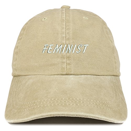 Trendy Apparel Shop Feminist Embroidered Washed Cotton Adjustable Cap - Khaki
