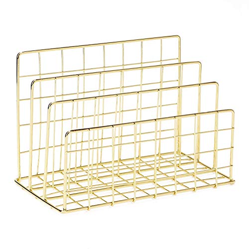 Delifox Mail Sorter - Letter Organizer Metal Desktop File Rack Postcard Holder for Home and Office, Gold