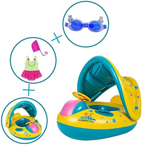 Baby Swim Boat,Swimwear Safe Float Babyboat with Canopy,Kids Swimming Pool Training Appliance Sunshade,Baby Swimming Toys Seats in Pool,Fits for 6-36 Months