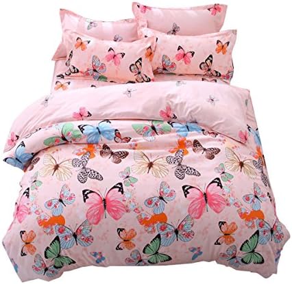 Hxiang 3PCS Microfiber Duvet Cover Set, Pink Green Brown Blue Black Butterflies Prints Animal Floral Patterns Design,Without Comforter (Twin)