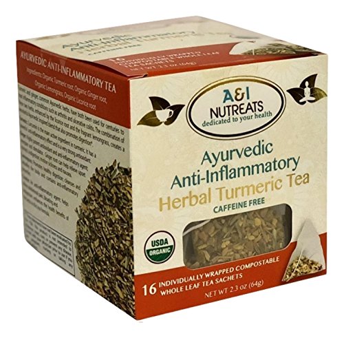 Ayurvedic Anti-Inflammatory tea - Premium whole leaf pyramid tea sachet bags - USDA Organic Herbal Tea for Joint Health support (16 Sachets Tea box)