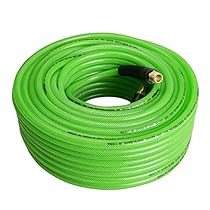 PowRyte Elite 300 PSI Reinforced Polyurethane (PU) Air Hose - 1/4-Inch by 100-Feet, 1/4-Inch MNPT Swivel Brass Ends