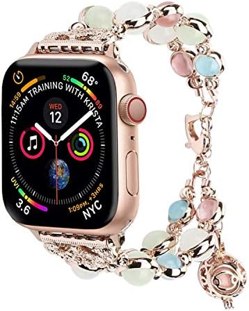 MIJIN Apple Watch Band, Adjustable Wristband Handmade Night Illuminated Pearl Iwatch Bracelet For Women/girls (38mm / 40mm 42mm / 44mm Series 4 3 2 1)