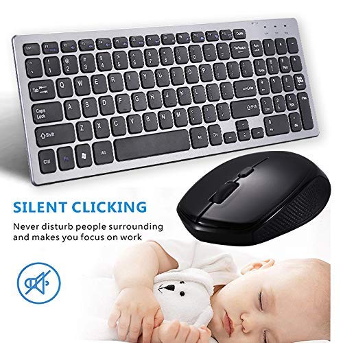 Wireless Keyboard and Mouse Combo, Full Size Wireless Keyboard and Mouse Set,2.4GHz Silent USB Wireless Keyboard Mouse Combo for Windows, Computer, PC, Notebook, Laptop/IRONGRAY