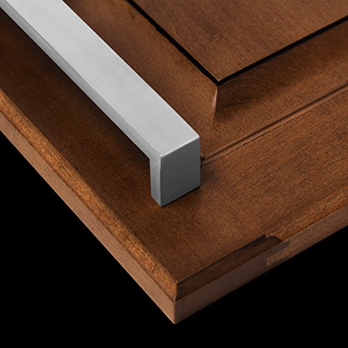 Cauldham Solid Stainless Steel Cabinet Hardware Square Handle Pull Brushed Satin Nickel 6-1/4" (160mm) Hole Centers - Thumbnail 2