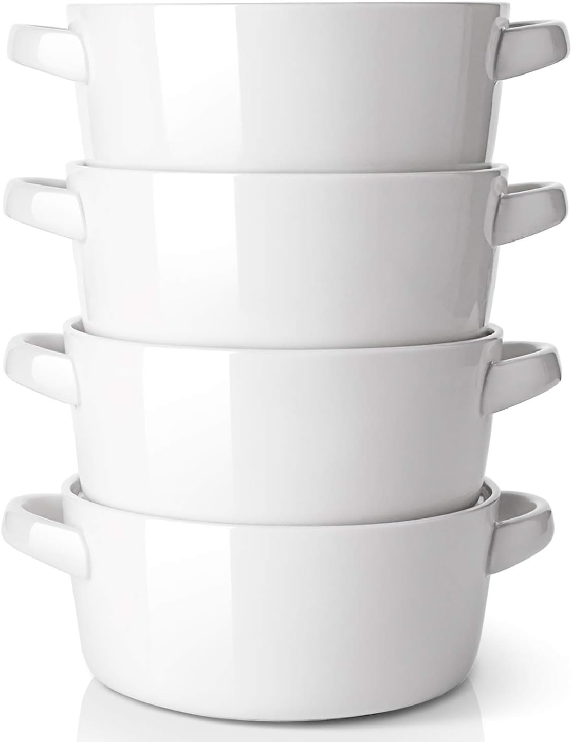 DOWAN Soup Bowls with Handles, 24 ounces Ceramic Serving Soup Bowl Set for kitchen, White French Onion Soup Crocks Oven Microwave Dishwasher Safe, Large Stackable Handled Bowls Set of 4: Health & Personal Care