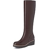 Athlefit Women's Knee High Boots Wedge Platform Comfortable Tall Long Boots with Side Zipper