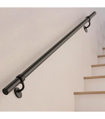 3FT Black Iron Stair Railing - Wall Mounted Handrail, 500lb Capacity, Industrial Style For Indoor/Outdoor