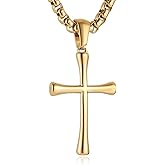 HZMAN Simple Cross Necklace for Women Stainless Steel Gold/Silver Cross Pendant Necklace for Men Box Chain 22+2 Inch