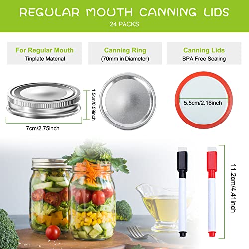uniplay 24pcs Canning Lids Regular Mouth, Ball Jar Lids Leak Proof Secure Canning Jar Lids, use for Round Bottle, Canning Jar Caps, Mason Jars Lids, Food Storage, DIY Home Decoration(70mm)