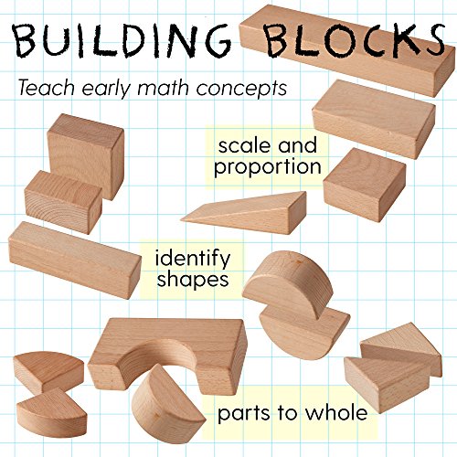 ECR4Kids Hardwood Unit Block Play Set with Canvas Carry Case - Educational Wood Building Block Kit, Natural Finish (64-Piece Set)
