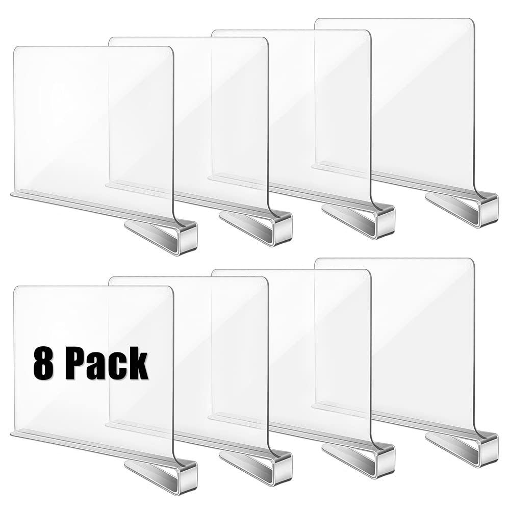 Okydoky Acrylic Shelf Dividers for Closet, Wood Closets Shelf Separator and Organizer, Transparent Closet Organizer Divider for Kitchen Cabinets, Bookcases(8p,UK)