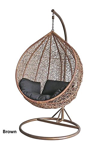 Arcwood Interiors Rattan & Wicker Single Seater Swing Chair (Brown_114.3 x 91.4 x 76.2 Cm)With Stand