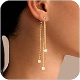 Carffordo Dangle Earrings for Women - Dainty 14K Gold Plated Long Drop Chain Earrings Trendy Wedding Threader Earring Hypoallergenic Prom jewelry
