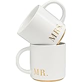 COLLECTIVE HOME - Mr. & Mrs. Ceramic Mugs, Wedding Gift Set, Perfect Luxury Couple's Gift, Elegant Design, Premium Ceramic, 2-Piece Set (MR & MRS)