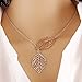 Jane Stone Fashion Pendant Necklace Leaf Y Shaped Statement Jewelry for Women Girls(Fn1454-Gold)