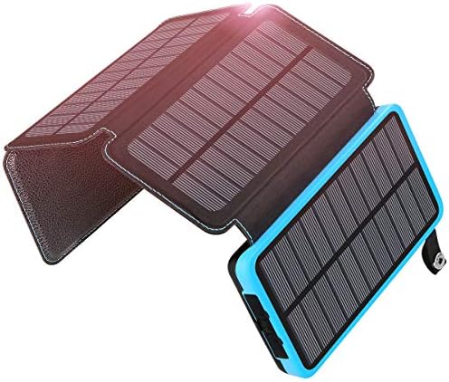 ADDTOP Solar Power Bank 25000mAh, Solar Charger High Capacity with 4 Solar Panels Waterproof Portable Charge LED Lights and Dual Ports 2.1A Output for All Smartphones, Tablet, and Camping Travel