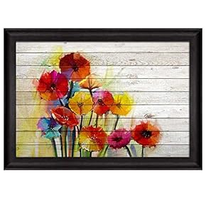 Bouquet of Colorful Watercolor Flowers Over White Wooden...