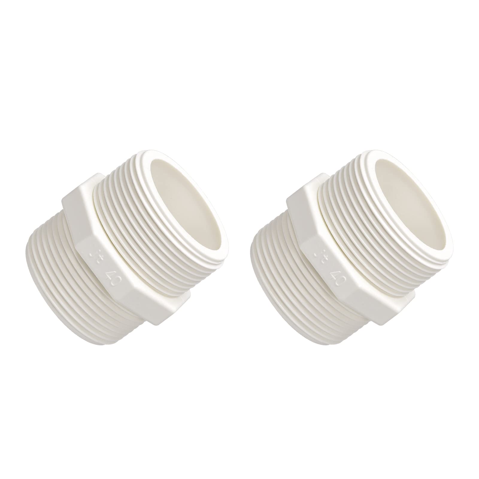 METALLIXITY PVC Hose Adapter, (G1-1/4 x G1-1/4 Male Thread) 2Pcs, PVC Pipe Fitting Connector - for Water Supplies Build, DIY, Garden Shelf Greenhouse, White