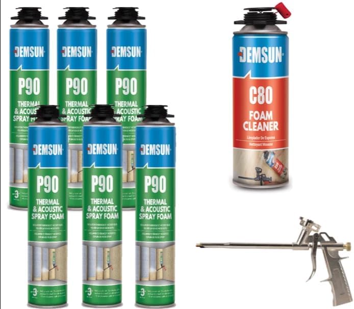 Demsun P90 Thermal & Acoustic Polyurethane Spray Foam – Closed Cell Insulation for Walls, Attics, Basements – High R-Value, Soundproofing & Energy Efficiency – 850ml (6)