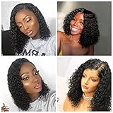V SHOW Hair Lace Front Wigs Human Hair Brazilian Bob Kinky Curly Wet and Wavy Virgin Hair Pre Plucked Lace Wigs 14 Inches for Black Women